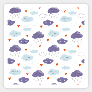 Seamless pattern with clouds, rain drops and hearts Sticker